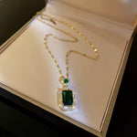 Exquisite Emerald Geometric Earring and Necklace SetJewelry Set