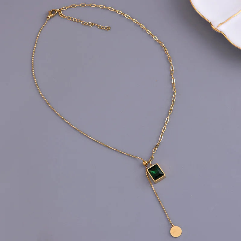 Korean Emerald Stainless Steel Gold Color Necklace for Woman