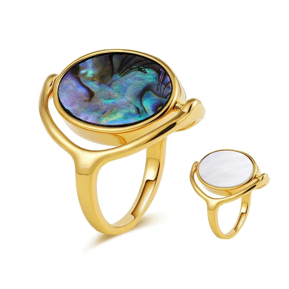 Charm Personality Rotatable Double Sided Opal Rings Women Stainless Steel Oval Anillos Indie Statement Jewelry Gifts New 2024