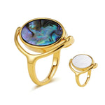 Charm Personality Rotatable Double Sided Opal Rings Women Stainless Steel Oval Anillos Indie Statement Jewelry Gifts New 2024