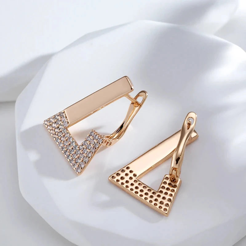 585 Rose Gold Geometric Cubic Zirconia Earrings for Women