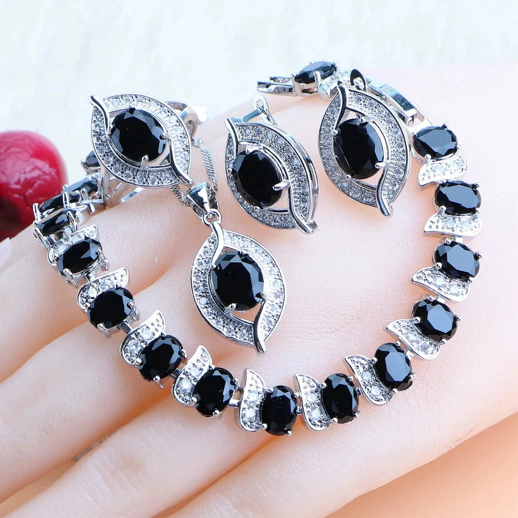 Purple Zircon Silver 925 Jewelry Sets4PCS-Black10