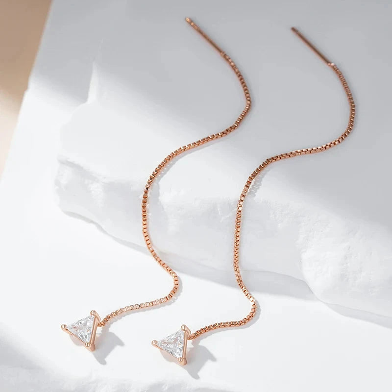 Luxury Rose Gold Natural Zircon Long Ear Wire Earrings for Women