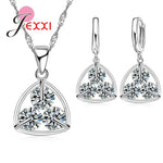 Trendy 925 Silver Color Jewelry Sets Cubic Zirconia Pendants Necklaces Charm Hoop Earrings Wedding Anniversary Gift For WomenS34601
