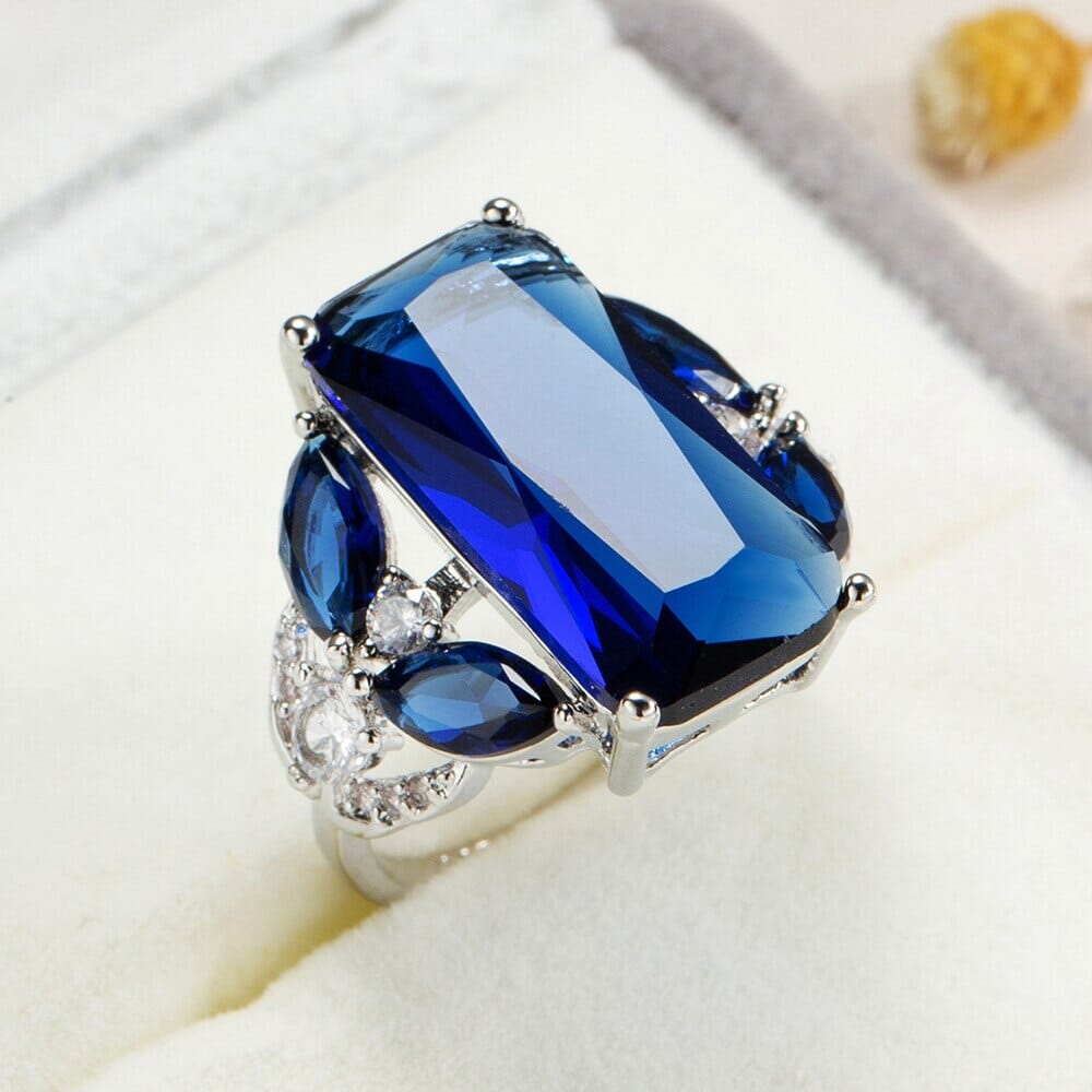 Sapphire Square Crystal Silver RingRing