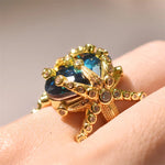 Elegant Peacock 14k Gold Color Sapphire Gemstone Ring