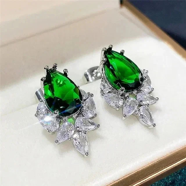 Luxury Green Crystal Drop Earrings – Women's Anniversary GiftE1537