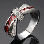 Silver Cross Plated Crystal Wedding Ring for Women8Red