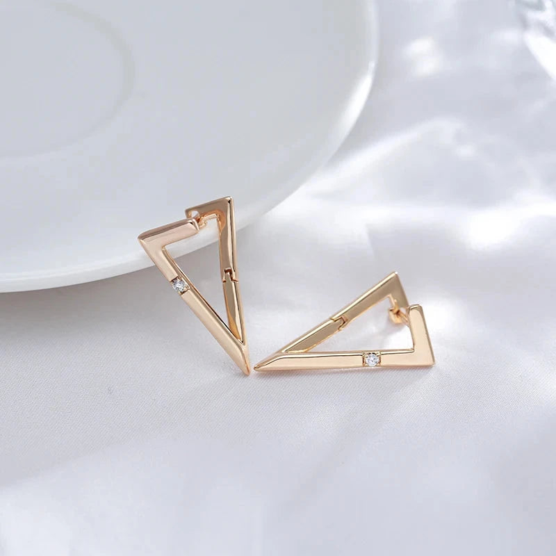 Triangular Zircon Earrings – 585 Rose Gold Color