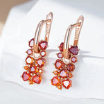 Shiny Red Natural Zircon 585 Rose Gold Drop Earrings For Women