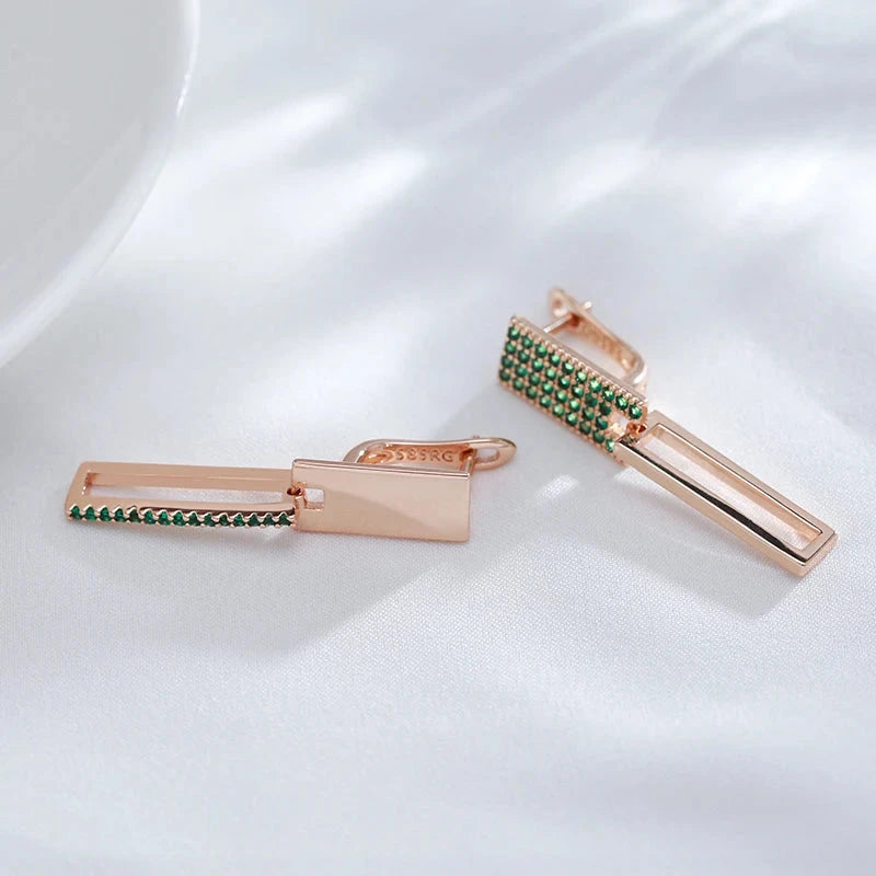 Square Green Zircon Earrings for Women – 585 Rose Gold