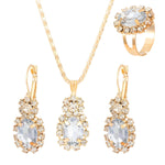 3Pcs Silver Oval Cut Cubic Zirconia Necklace Earrings Rings SetWhite