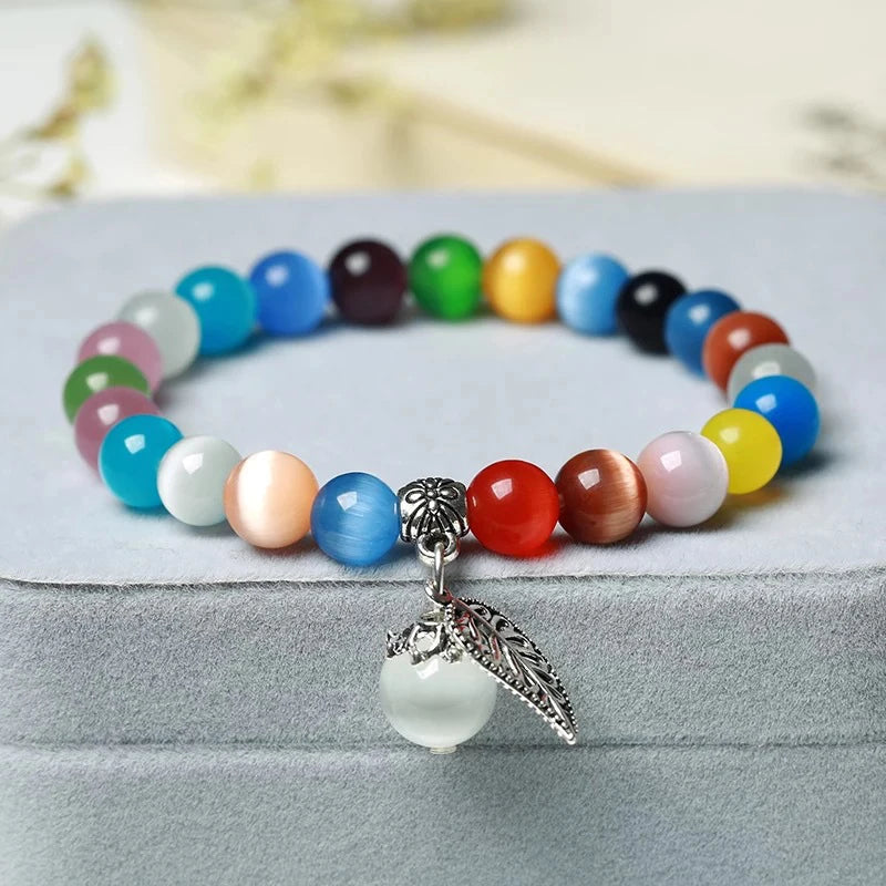 Natural Cat Eye Stone Bracelet Charm Women Opal Beaded Bracelets