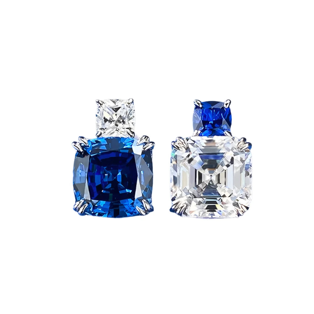 Charms 100% 925 Real Silver 10*10MM Sapphire Lab Diamond Stud Earrings for Women