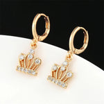 Luxury Gold Crystal Crown Drop Earrings for Women