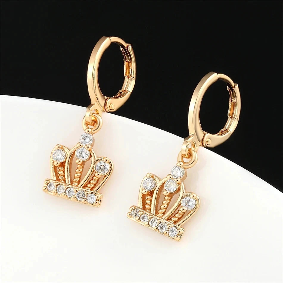 Luxury Gold Crystal Crown Drop Earrings for Women