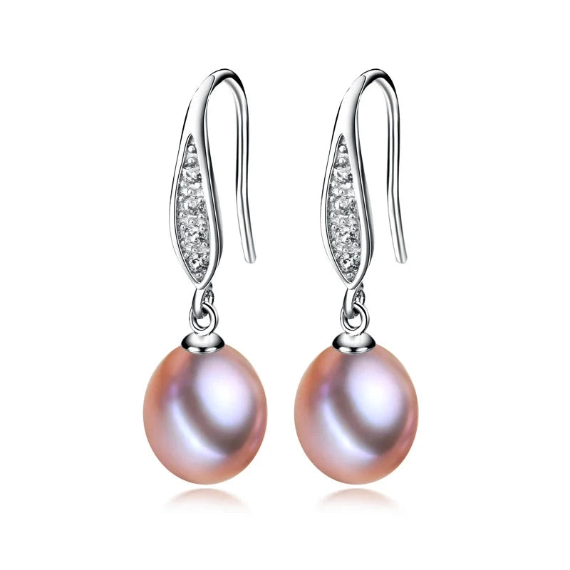 Real Grey Freshwater Pearl Earrings For Women,925 Silver Pearl Drop Earring Wife Mother Valentine's Day Birthday Giftpurple pearl earring