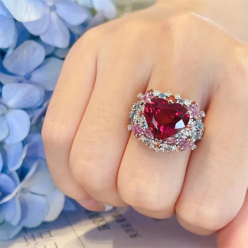 Beautiful Elegant Heart Ruby Ring for Women