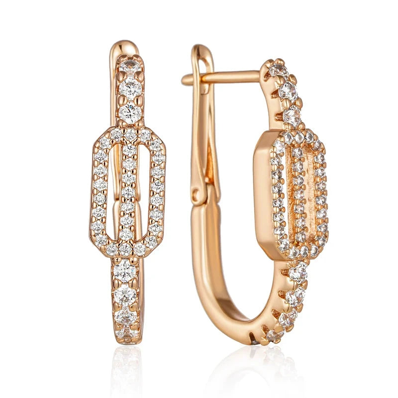 585 Rose Gold Geometric Zircon Earrings for WomenH1352