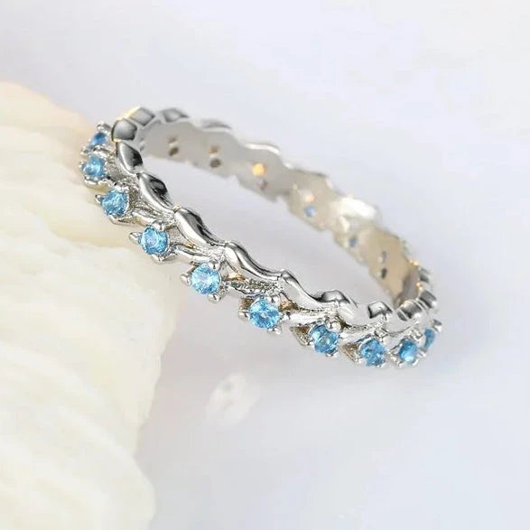 925 Sterling Silver Blue Gemstone Vine Eternity Knuckle Ring for Women