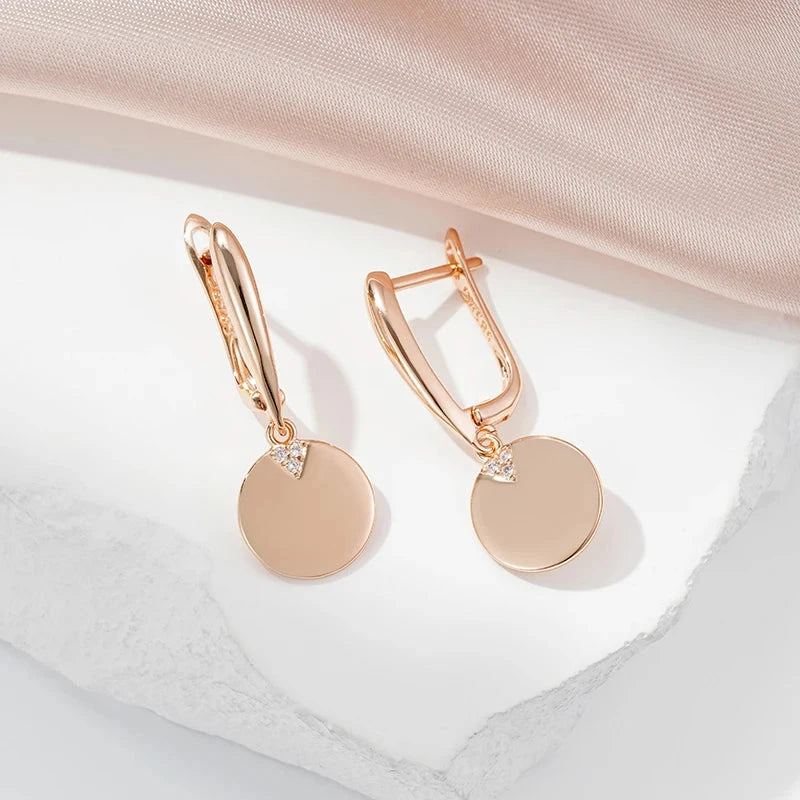 585 Rose Gold Zircon Disc Dangle Earrings for Women