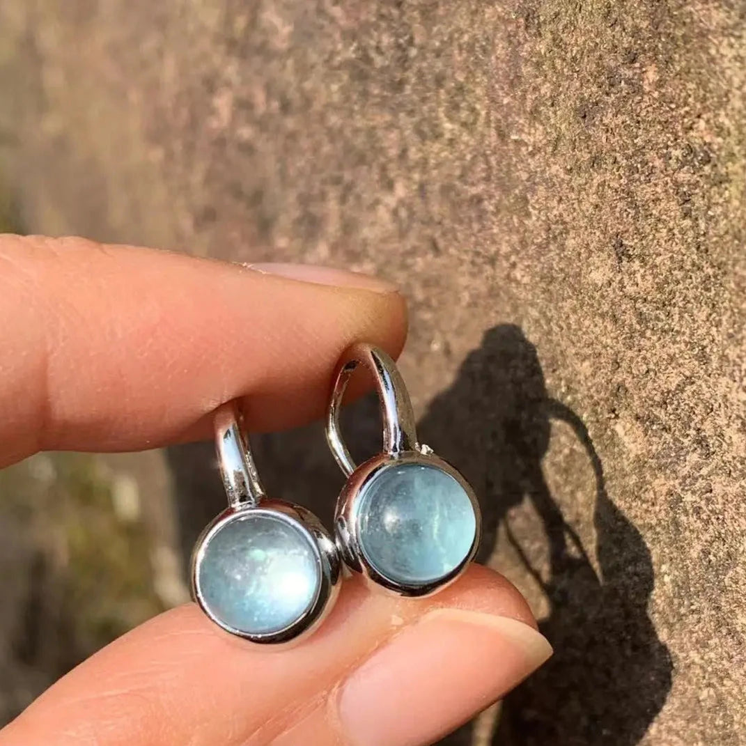 Natural Aquamarine Drop Earrings for Women Blue Simple Jewelry Classic