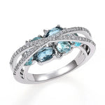 Unique Cross Rings with Colored Blue Cubic Zirconia Fashionable Design