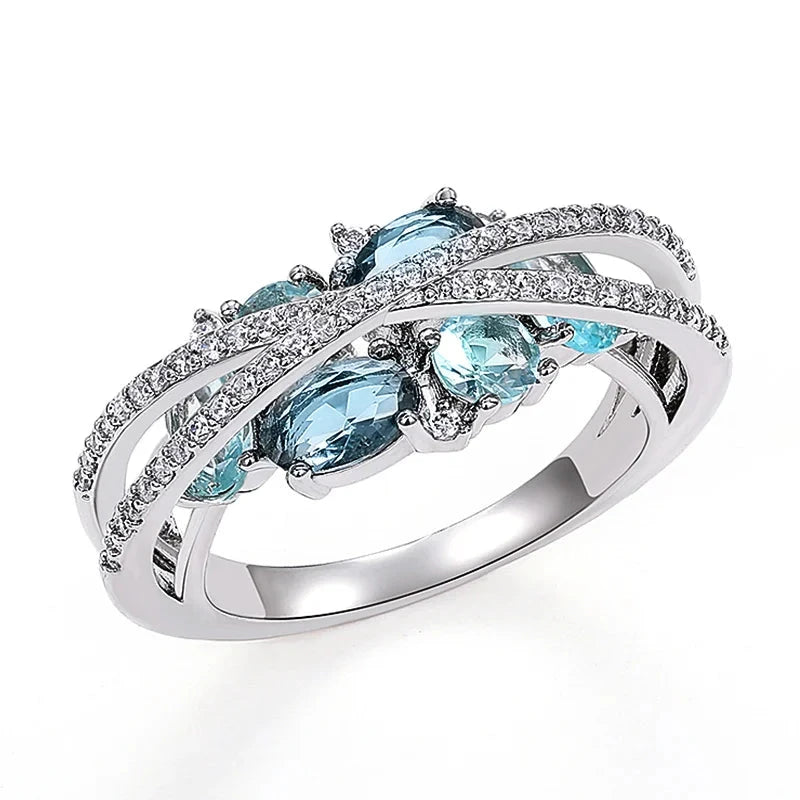 Unique Cross Rings with Colored Blue Cubic Zirconia Fashionable Design