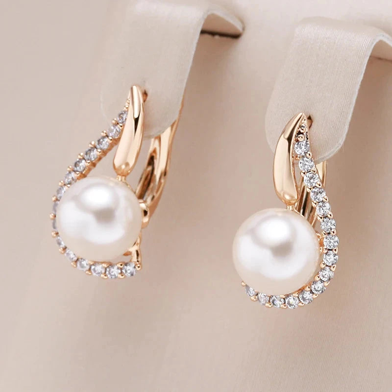 Luxury Rose Gold Geometric Pearl Earrings for Women