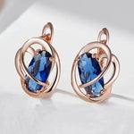 Luxury 585 Rose Gold Shiny Oval Blue Natural Zircon Dangle Earrings for Women