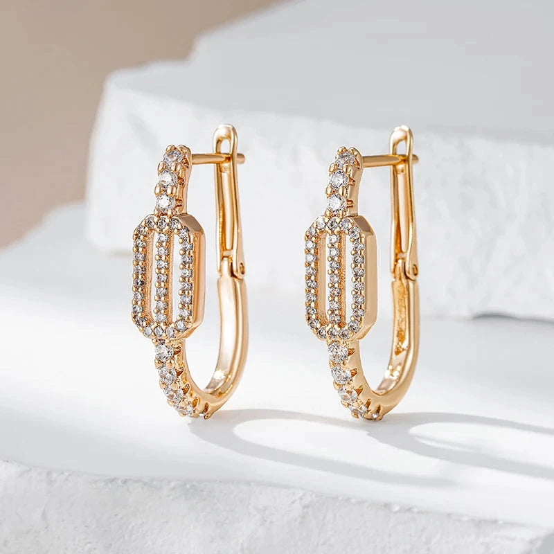 585 Rose Gold Geometric Zircon Earrings for Women
