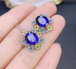 6ct 8mm*10mm Royal Blue Sapphire Ring and Necklace Jewelry SetJewelry Sets