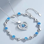 Silver Heart Shaped Necklace Bracelet Set for WomenBlue Set