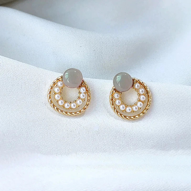 Imitation Pearl Circles Tiny Stud Earrings for WomenES3461