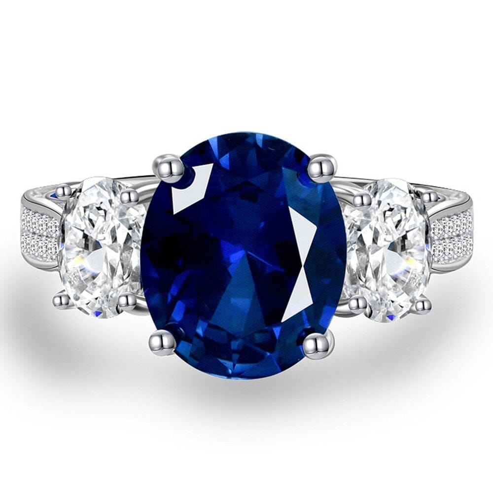 Oval 5CT Sapphire and Diamond 925 Sterling Silver RingRing5