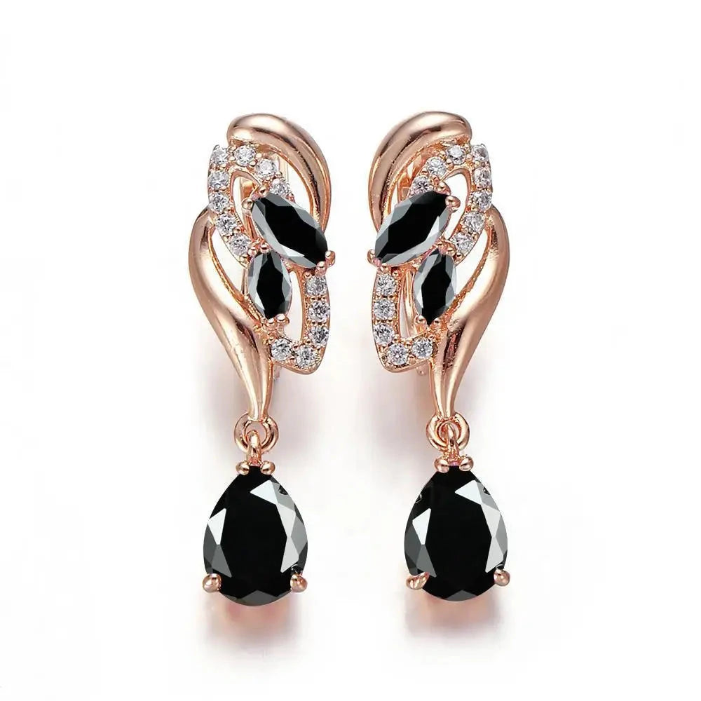 Drop Earring Cubic Zirconia Rose Gold PlatedBlack-G