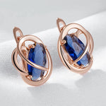 Luxury 585 Rose Gold Shiny Oval Blue Natural Zircon Dangle Earrings for Women