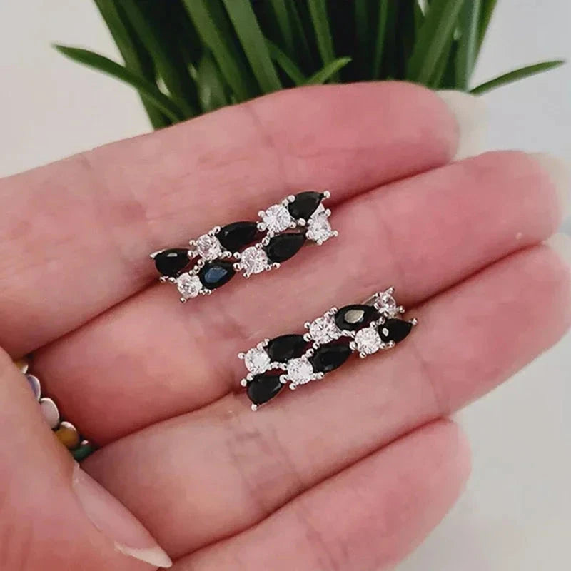 Black and White CZ Hoop Earrings for Women