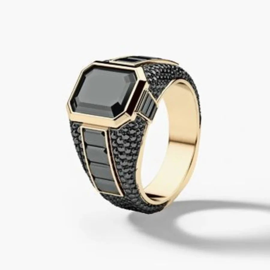 Hot-selling new business alloy inlaid zircon ring European and American men's engagement ringblack6