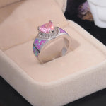 Sterling Silver Pink Fire Hearted Opal Stone Rings with Pink Zircon for Women