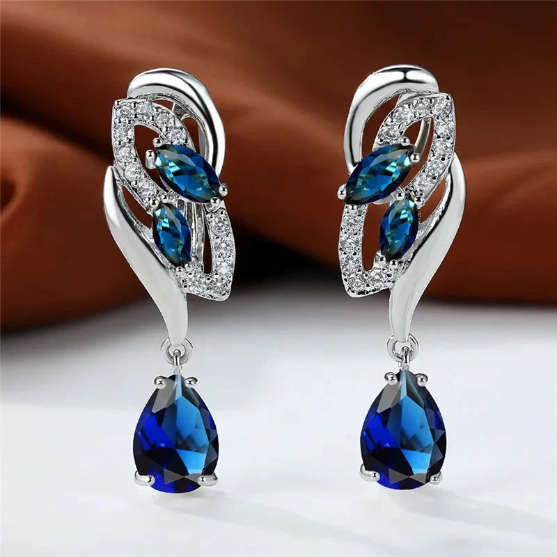 Luxury Crystal Clip Earrings for WomenBlue