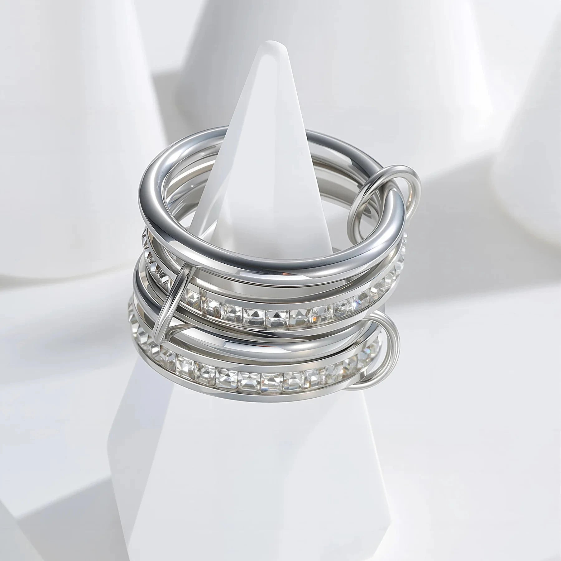 Stainless Steel Jewelry 4pcs Luxury Zircon Stack Ringssilver color9