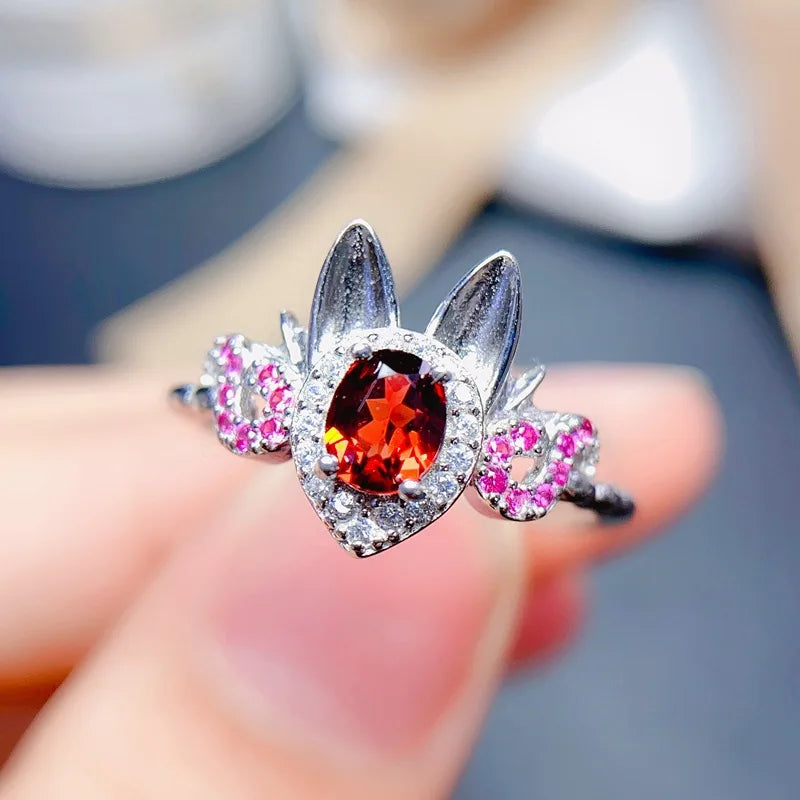 Rabbit Dreamer Garnet Ring 925 Sterling Silver