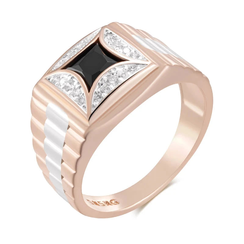 Luxury Black Natural Zircon 585 Rose Gold Silver Width Rings - UnisexZ13107