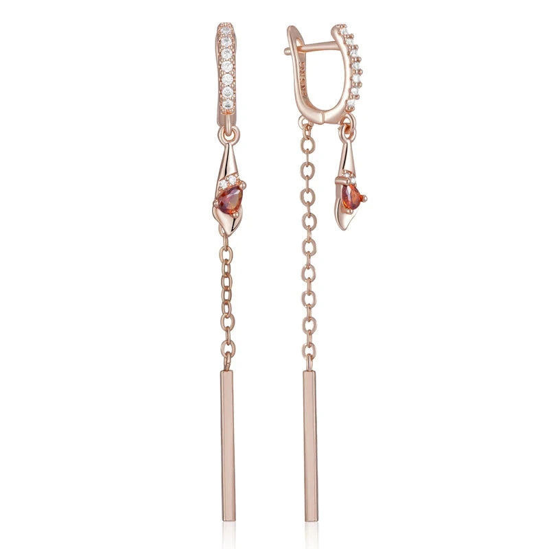 Red Zircon Rose Gold Long Tassel Dangle Earrings for WomenH2589