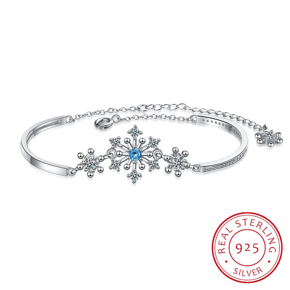 Genuine Blue Topaz 925 Sterling Silver Luxury Snowflake