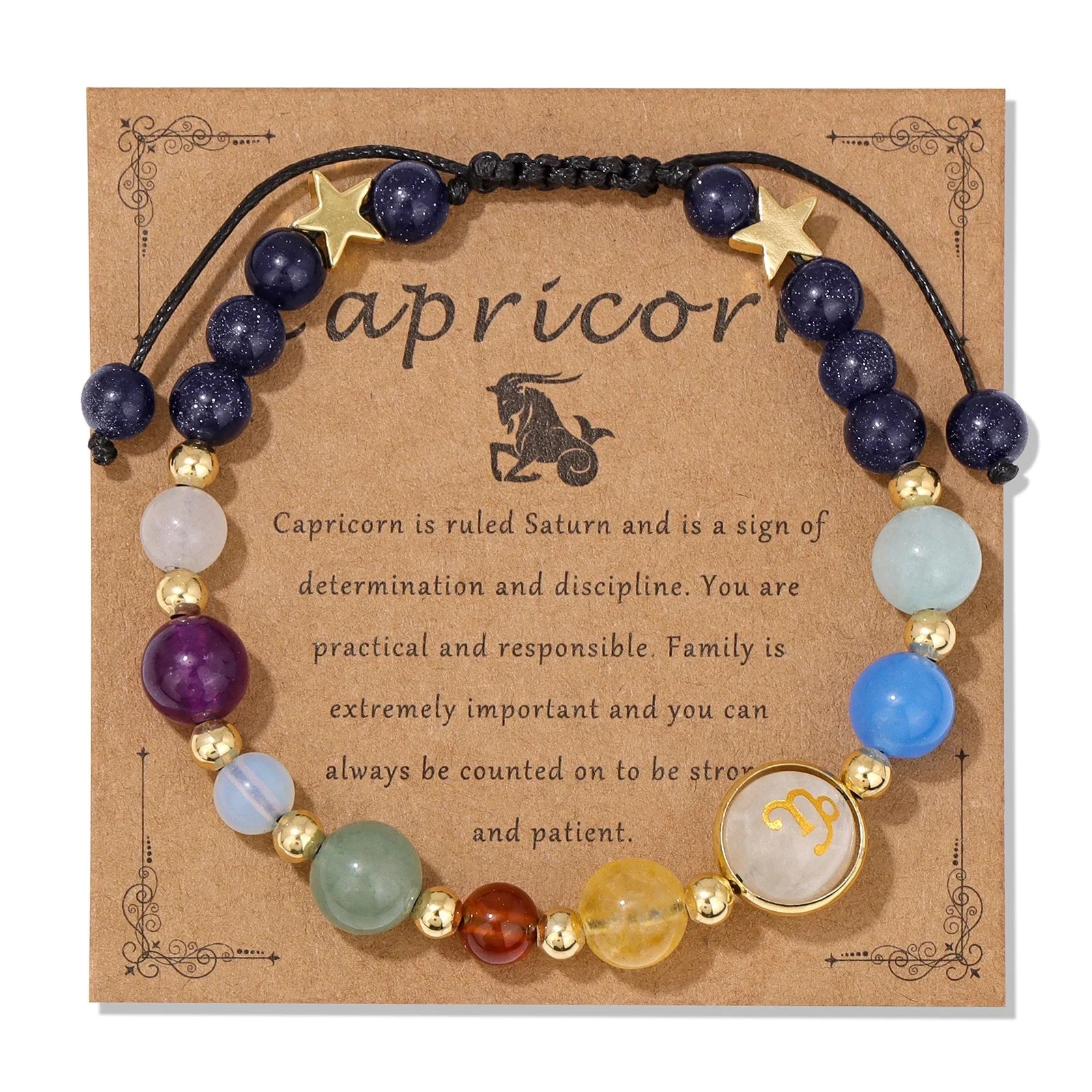 12 Zodiac Signs Natural Stone BraceletCapricornusAdjustable