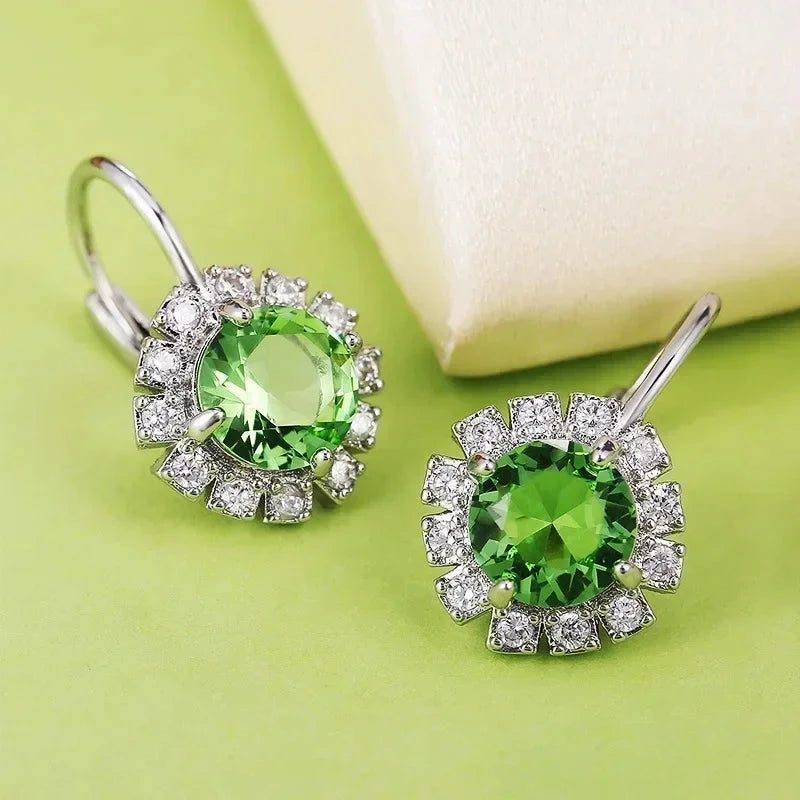 Luxury Green Crystal Drop Earrings – Women's Anniversary GiftE419