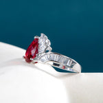 Water Drop Shaped Red Ruby Silver RingRing