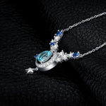 New Moon Star 4.5ct Genuine Sky Blue Topaz Created Sapphire 925 Sterling Silver Pendant Necklace for Woman 45cm